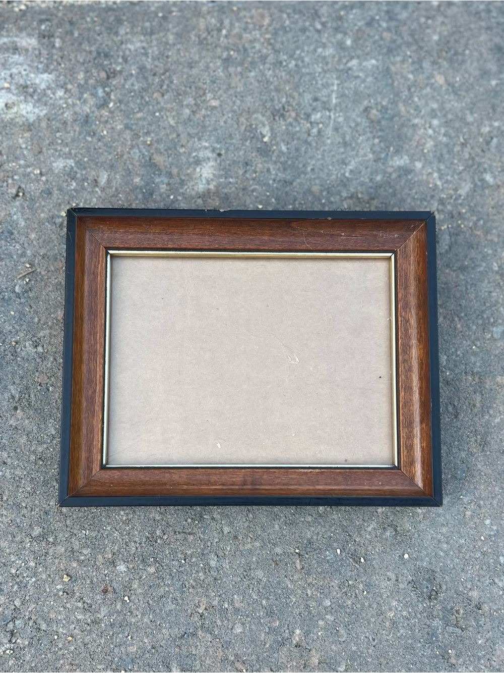 Small Vintage Two-Tone Wood Picture Frame Walnut & Black with Gold Trim 5.5x4.5